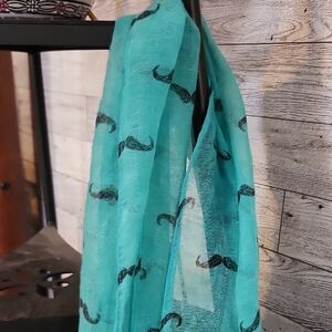 Teal Mustache Print Scarf